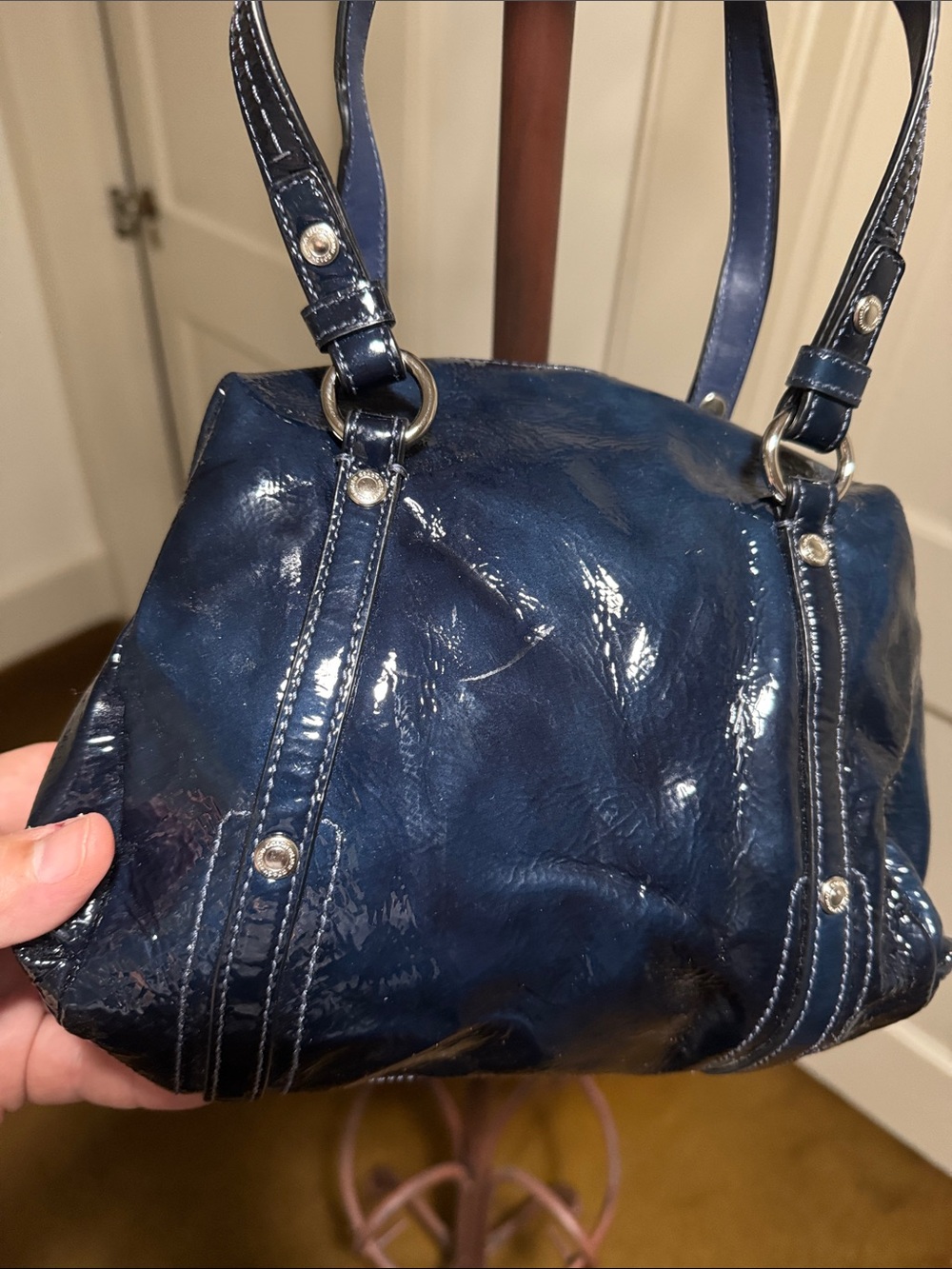 Coach Navy Patent Leather Satchel - Picture 7 of 10